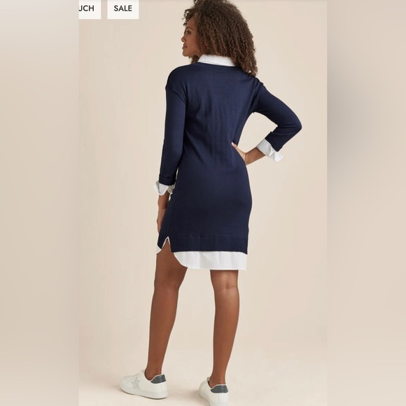 Navy Blue Layered Sweater Dress - Picture 15 of 15